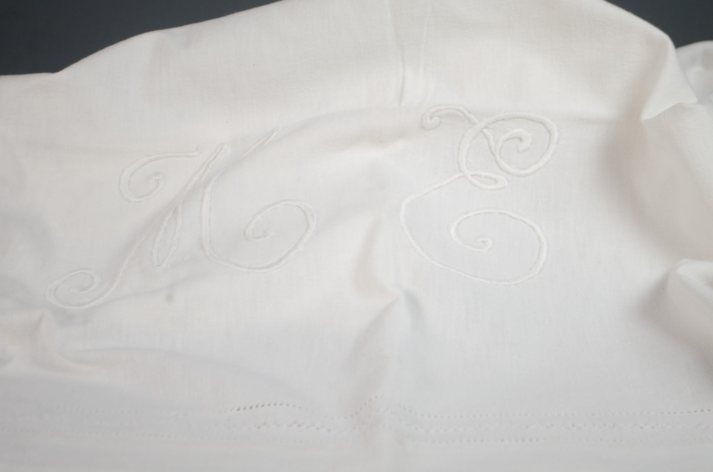 EM initial Red french linen tablecloth tea towel napkin embroidered