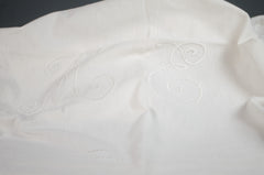 EM initial Red french linen tablecloth tea towel napkin embroidered 