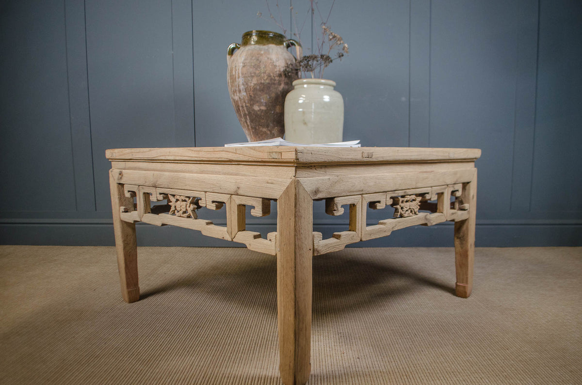 Large Chinese Elm Coffee Table with Pierced Apron
