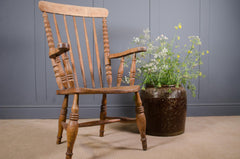 Antique pine carver chair with bobbin turned spindle back
