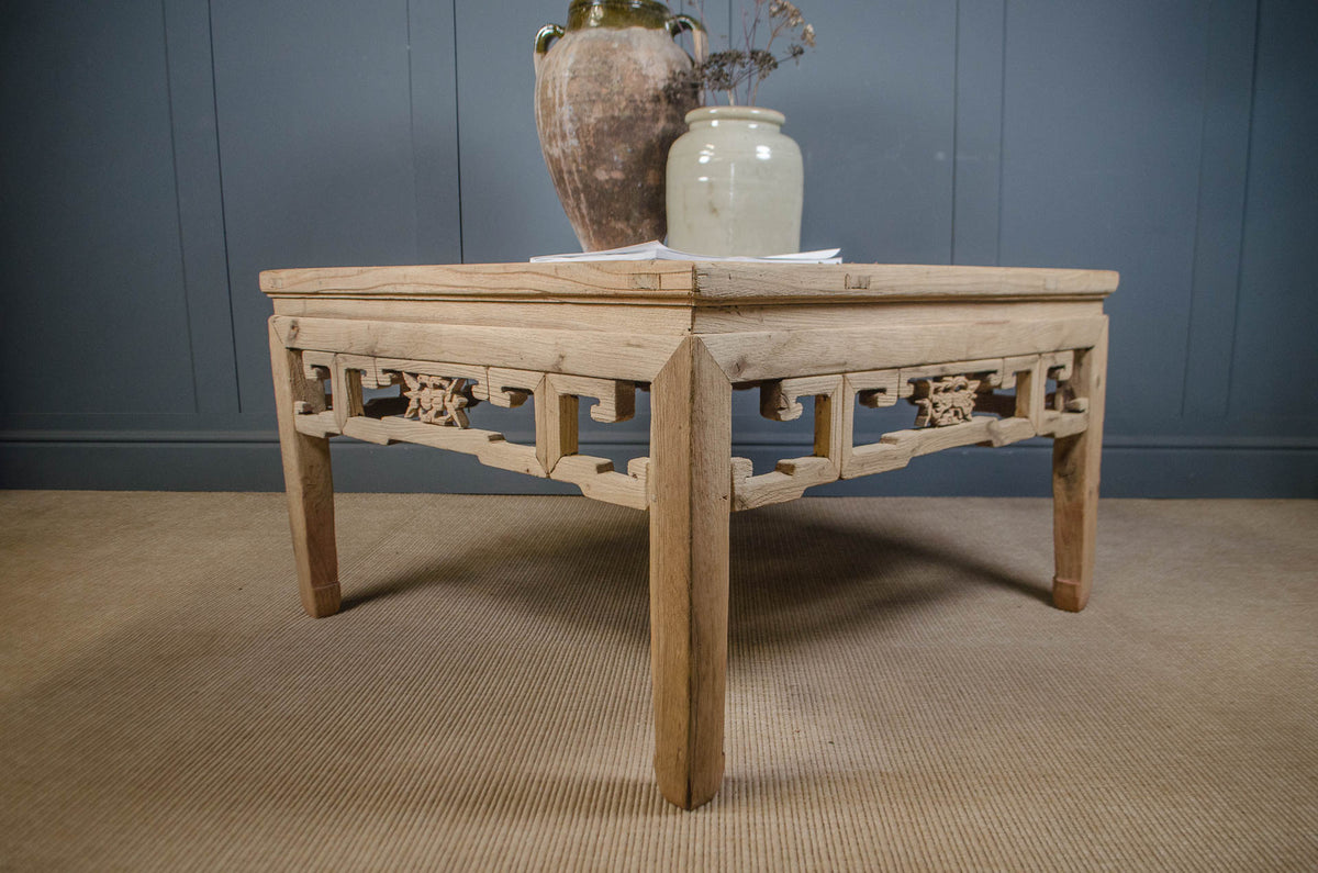 Large Chinese Elm Coffee Table with Pierced Apron