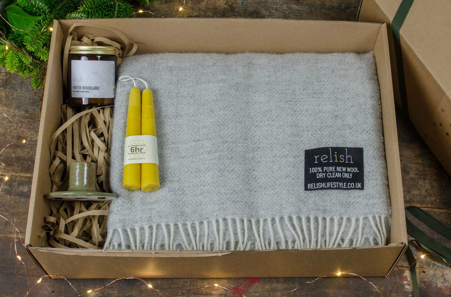 blanket and candle hamper