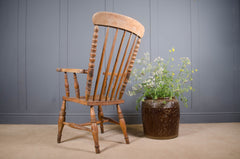 Antique pine carver chair with bobbin turned spindle back