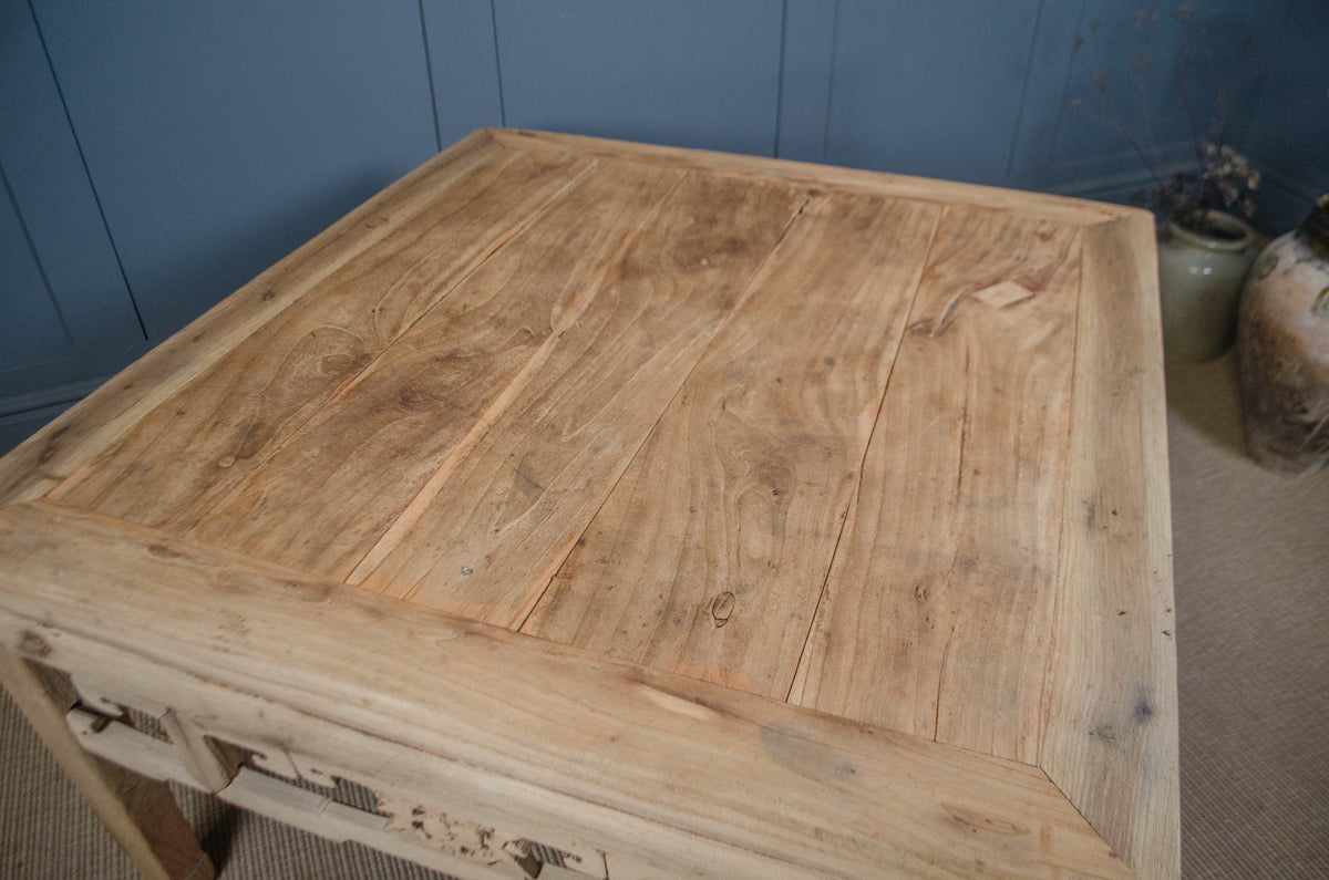 Large Chinese Elm Coffee Table with Pierced Apron