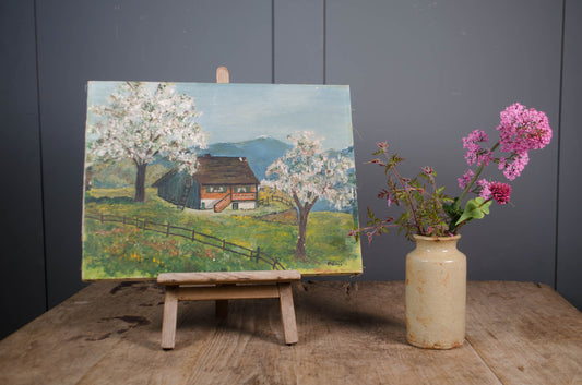 Original French oil on canvas countryside landscape painting