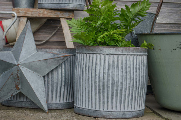 round zinc plant pot