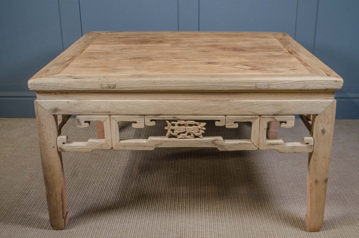Large Chinese Elm Coffee Table with Pierced Apron