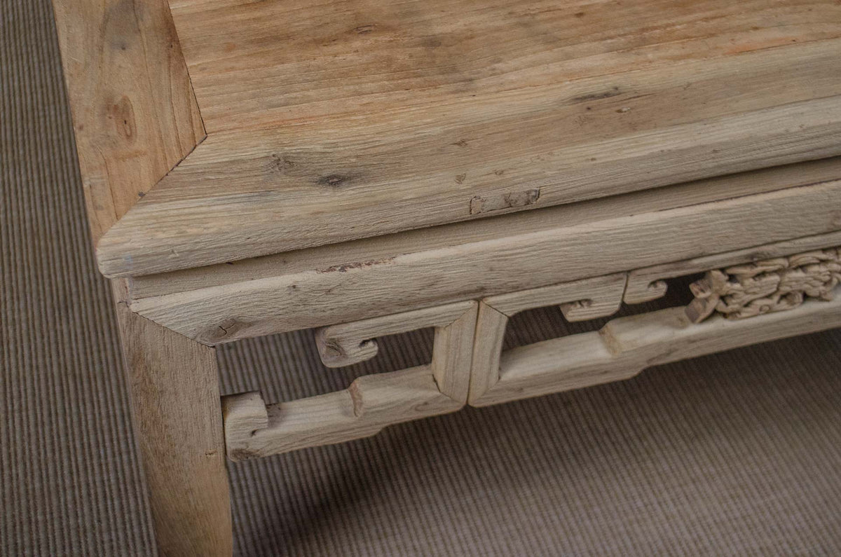 Large Chinese Elm Coffee Table with Pierced Apron