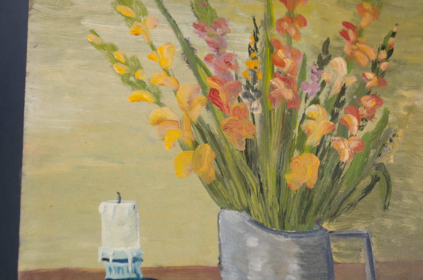 Vintage French still life painting with colourful flower arrangement