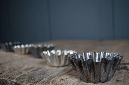 Vintage French pastry mould tealight holders with weathered galvanised finish