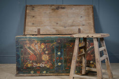 Folk Painted Marriage Chest in Blue and Red
