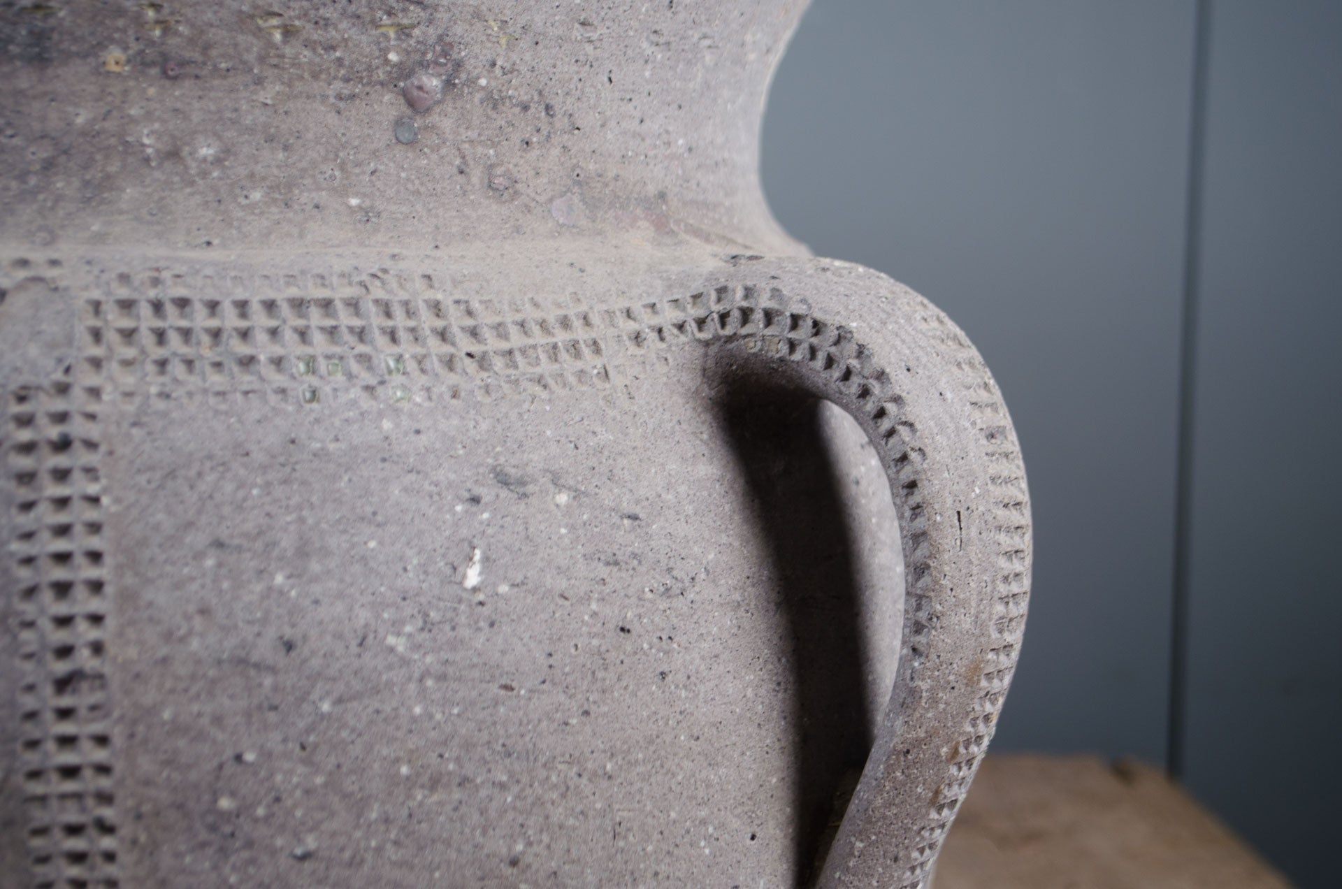 
Antique French rustic vessel with weathered textured surface