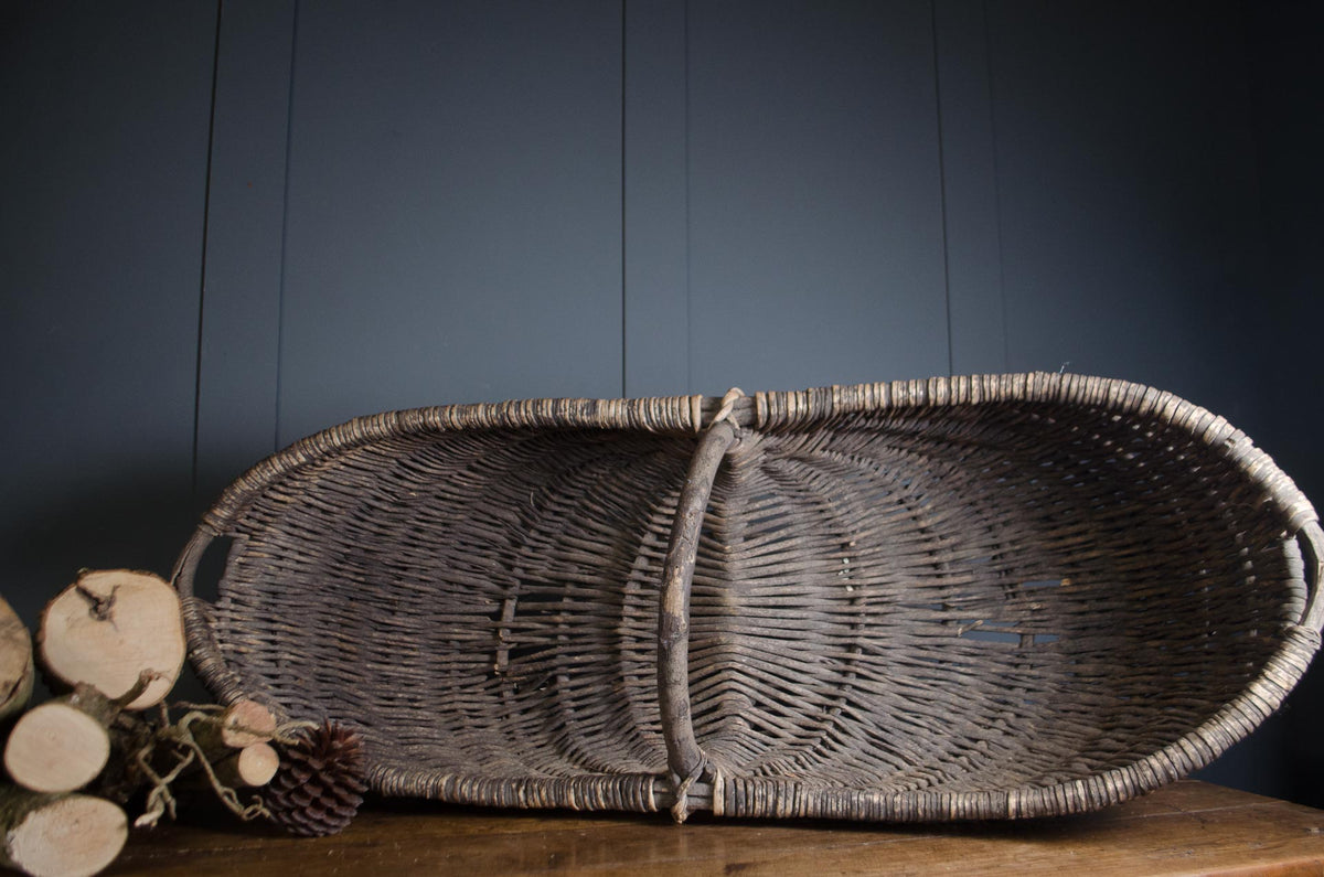 - Large 19th century French wicker basket for period set dressing