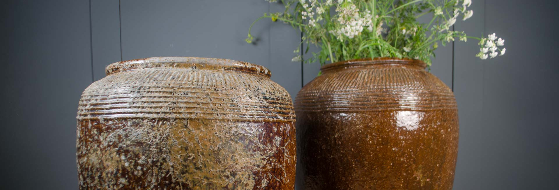 Large antique Chinese Shanxi preserve jar with worn brown glaze