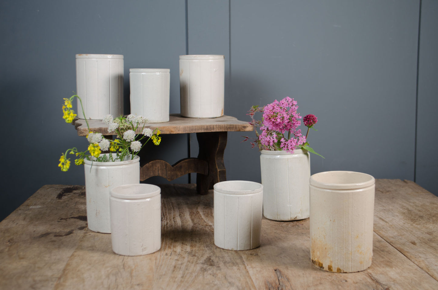 Collection of antique Hartley's  English cream ironstone marmalade jars