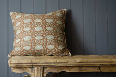 rust printed linen cushion