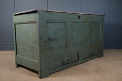 Antique farmhouse coffer chest coffee table with storage and panelled front