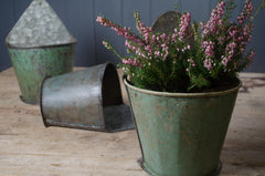 reclaimed metal green plant pot