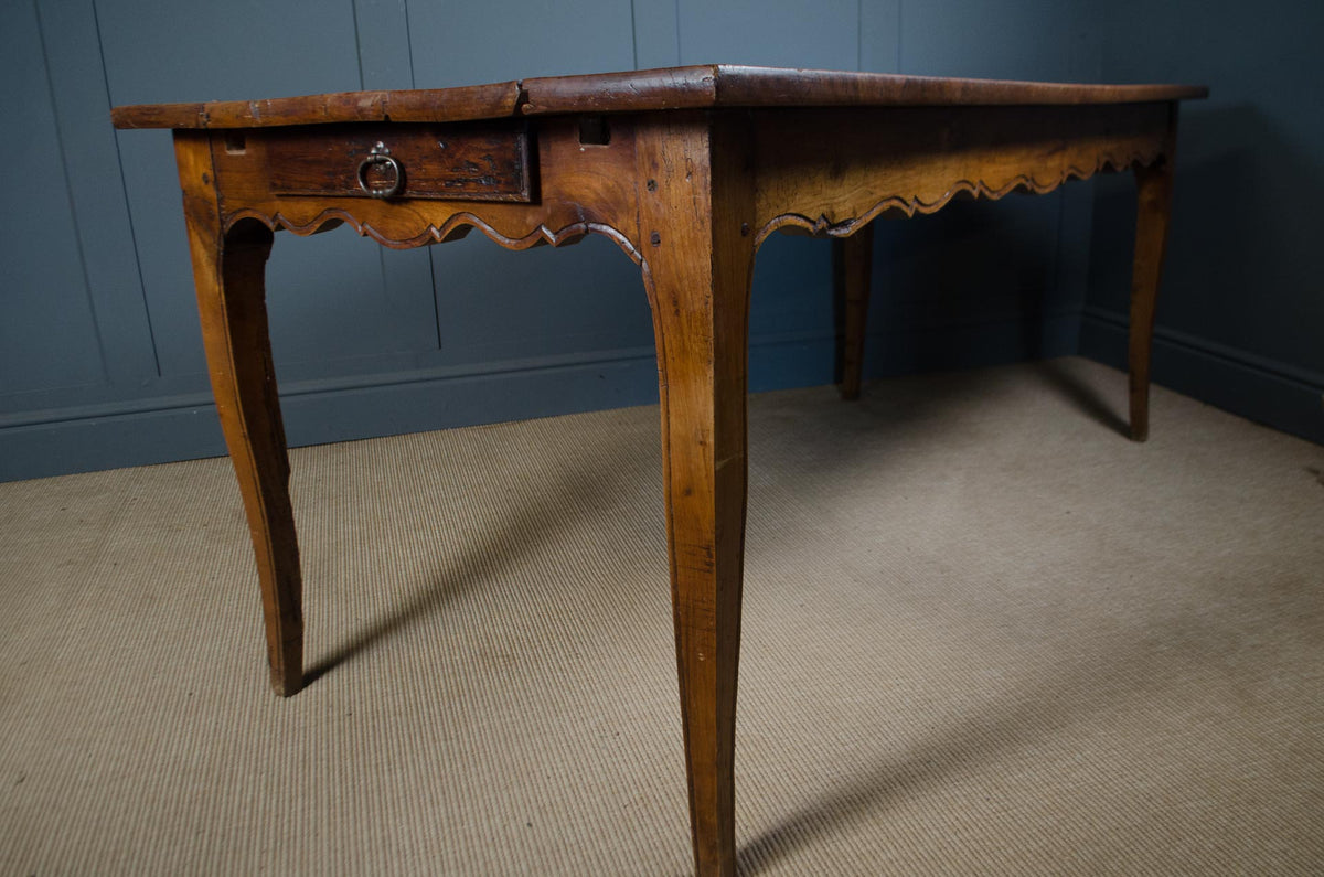 
Antique French farmhouse table with planked cherry wood top
