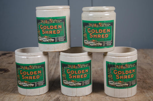 Collection of antique English cream ironstone marmalade jars