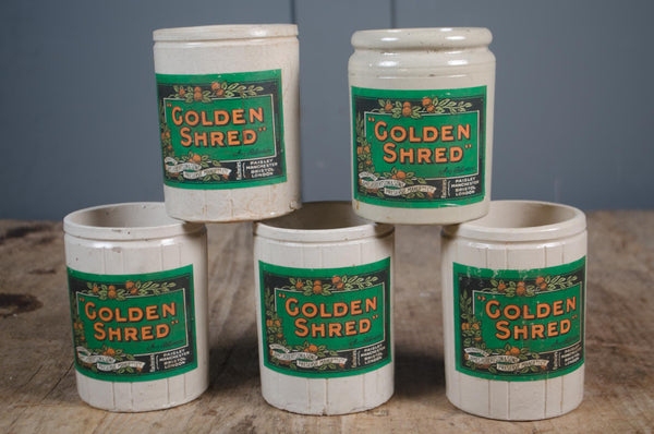 Collection of antique English cream ironstone marmalade jars