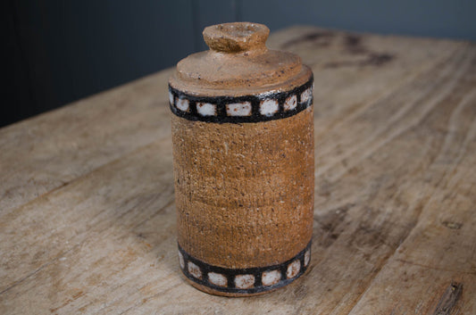 Handmade antique French ceramic pot with folk-art detail