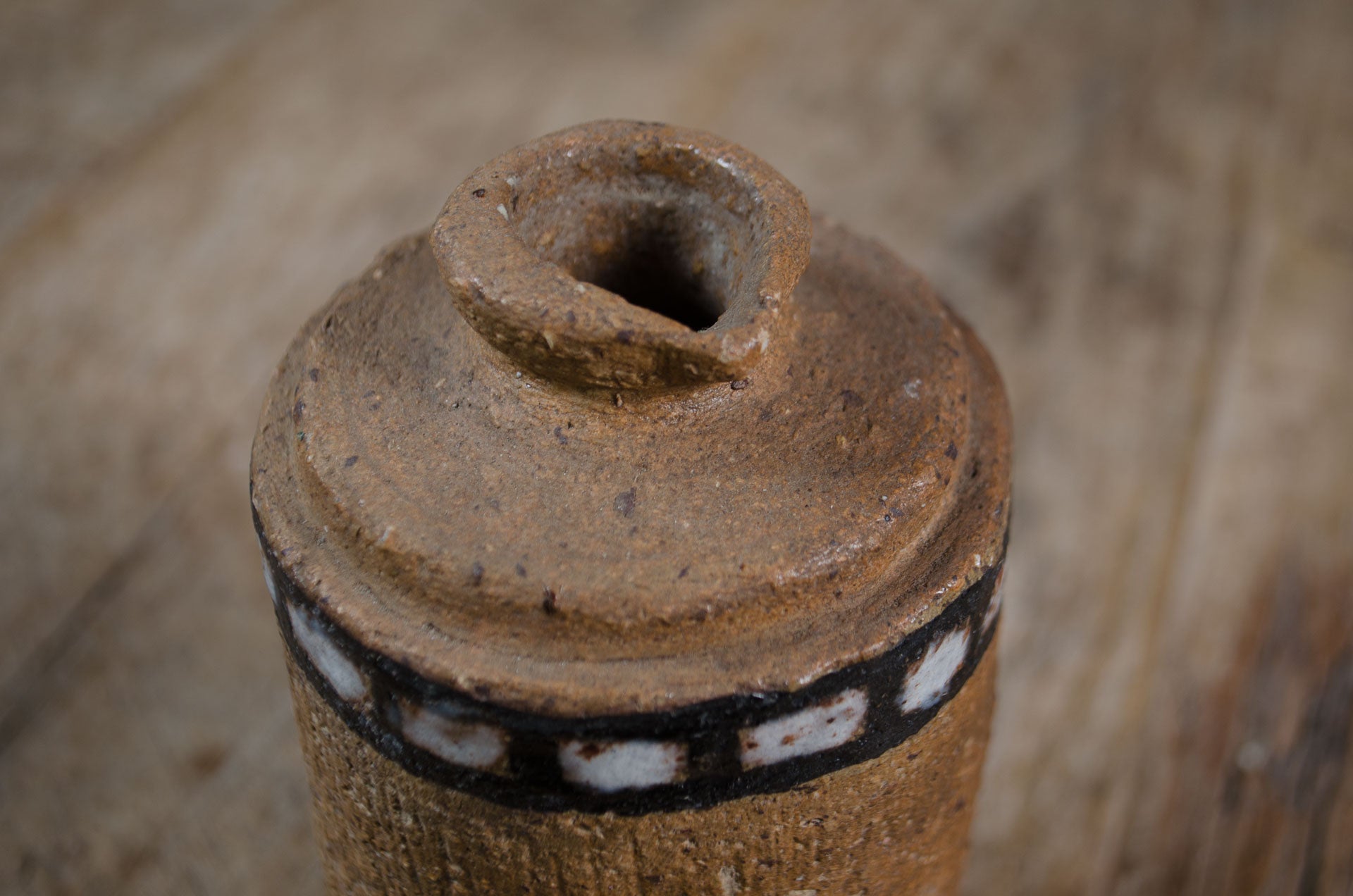 
Small rustic stoneware vinegar jar from France with textured glaze