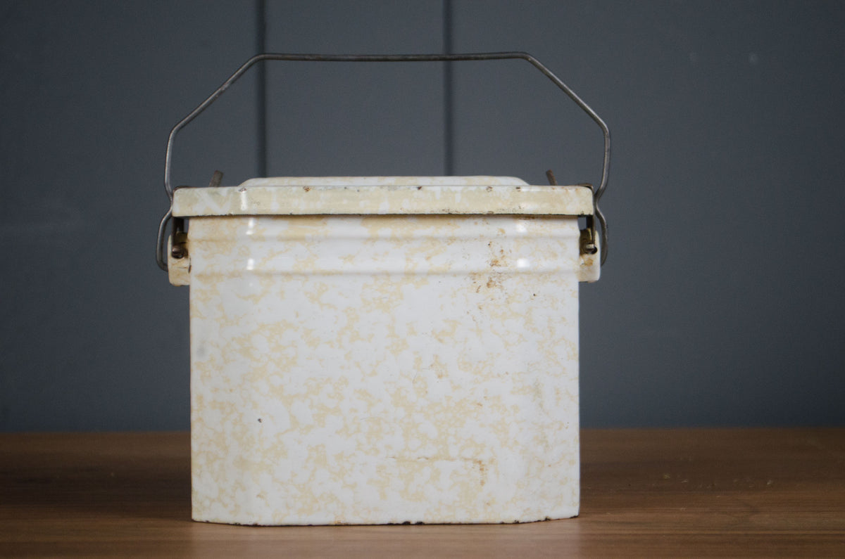 Vintage French splatter enamel storage tins