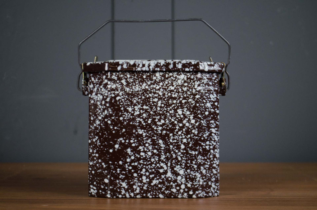 Vintage French splatter enamel storage tins