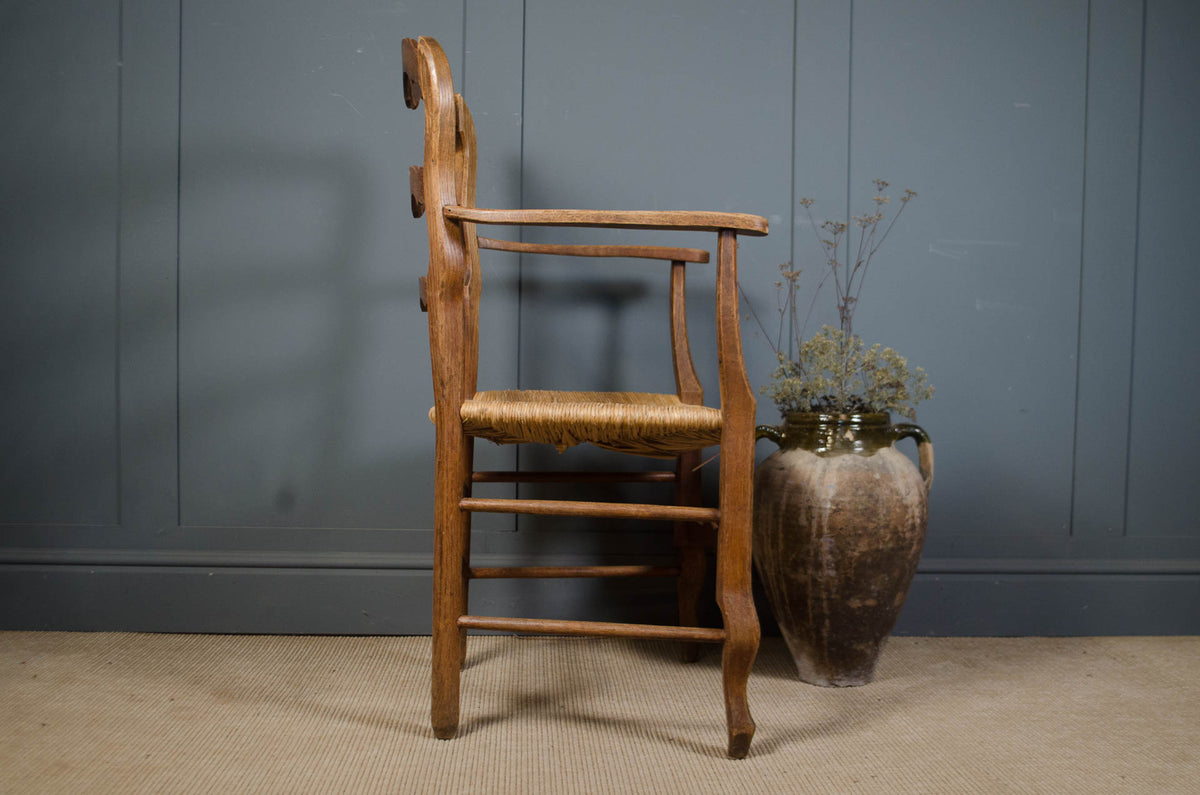 
French wooden carver chair with wide rush seat