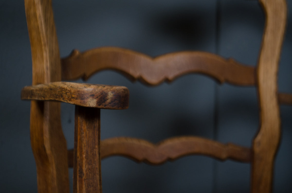 
French rush seat armchair with low curved back