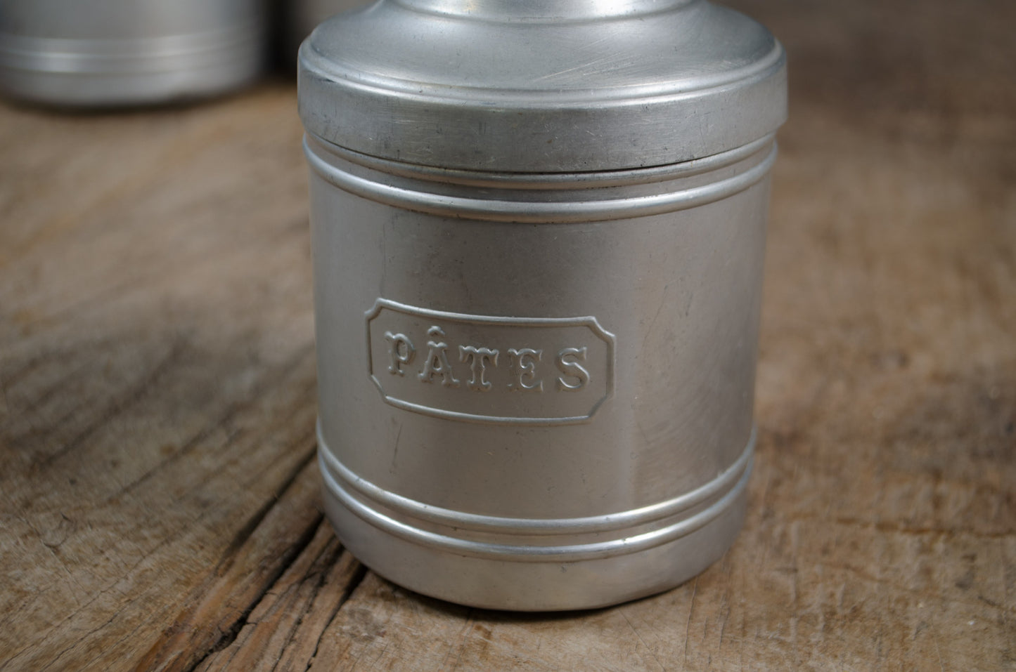 Vintage French storage tins for farmhouse kitchen styling