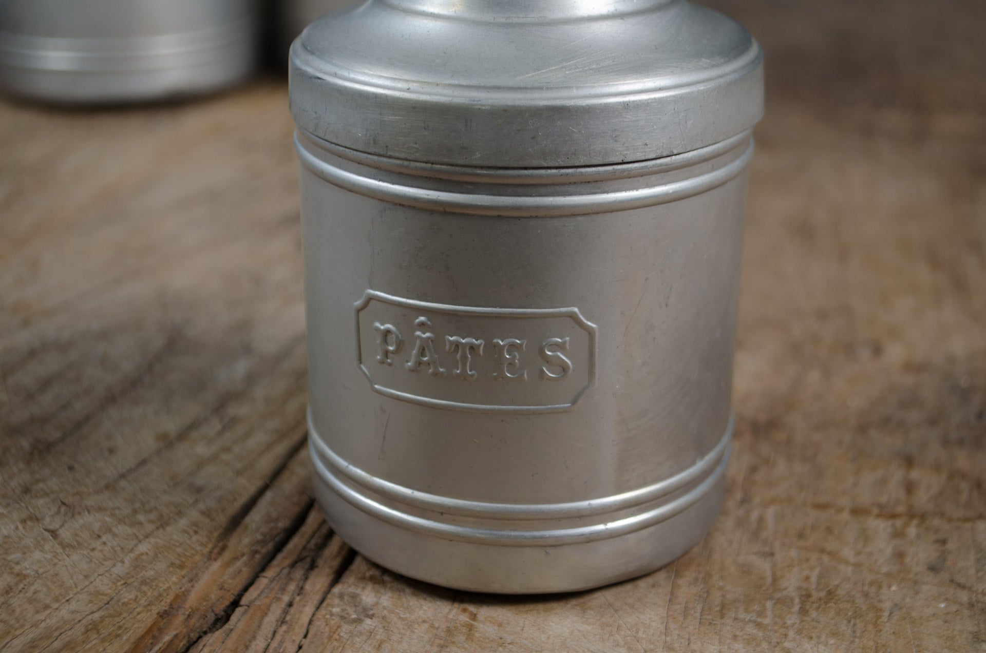 
Vintage French storage tins for farmhouse kitchen styling