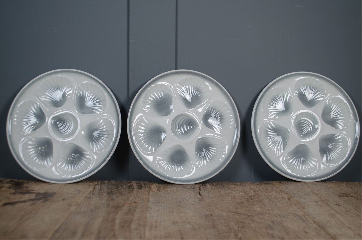 Vintage French oyster plate with shell shaped wells