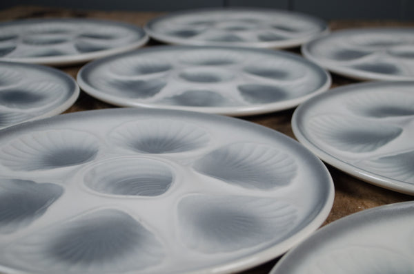 Pale grey ceramic oyster serving plate from France