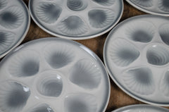 Pale grey and white ceramic oyster serving plate from France