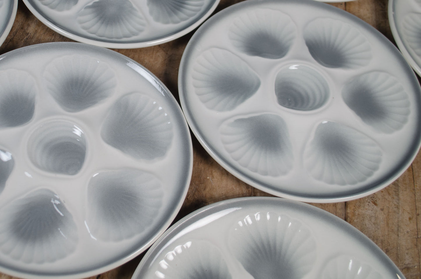Pale blue and white ceramic oyster serving plate from France