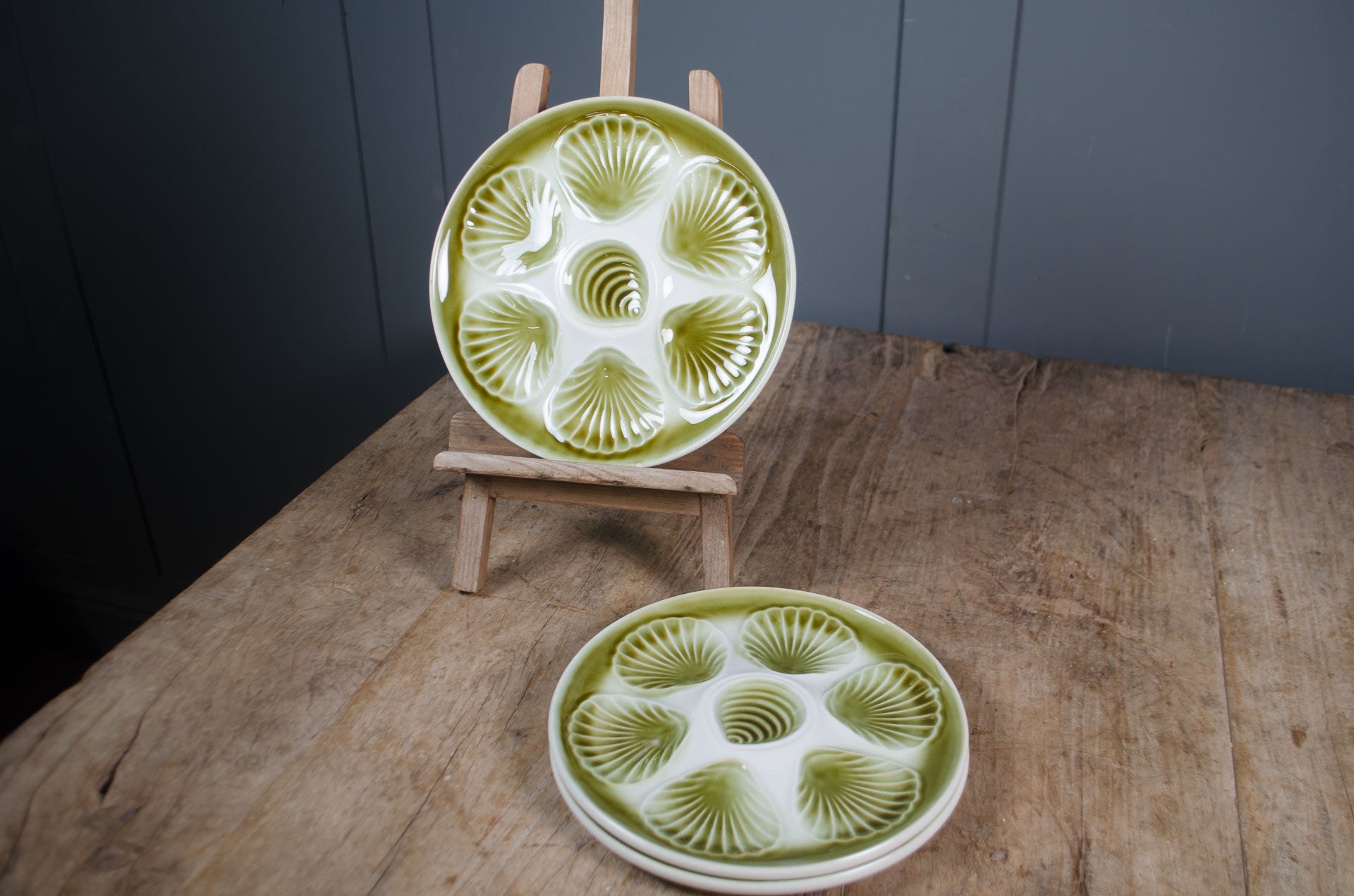 Green vintage French Oyster Plates