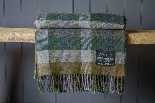 pure new wool blanket green forest check