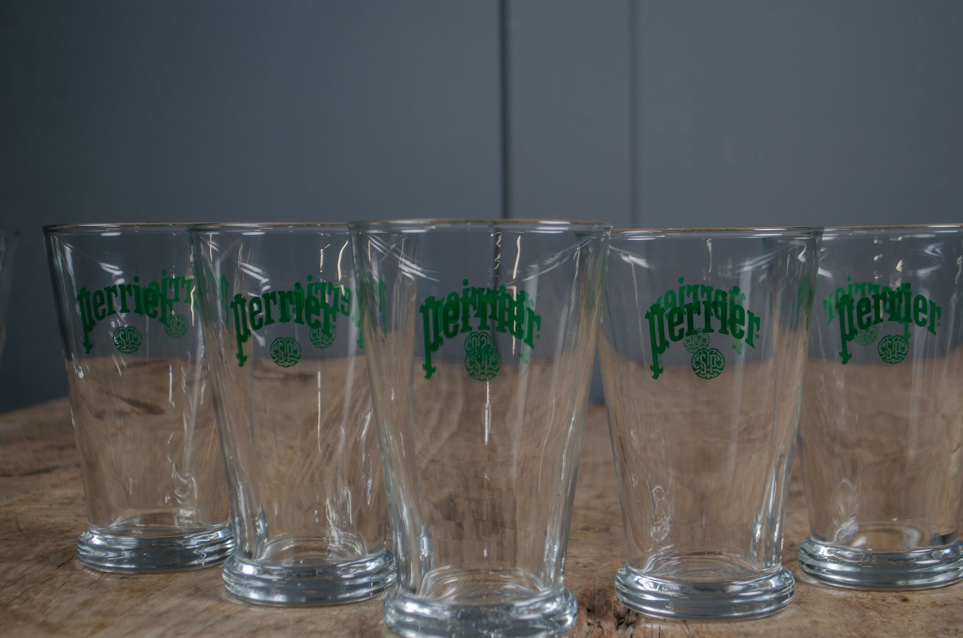 Set of six vintage Perrier drinking glasses