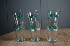 Clear tapered Perrier glasses for entertaining