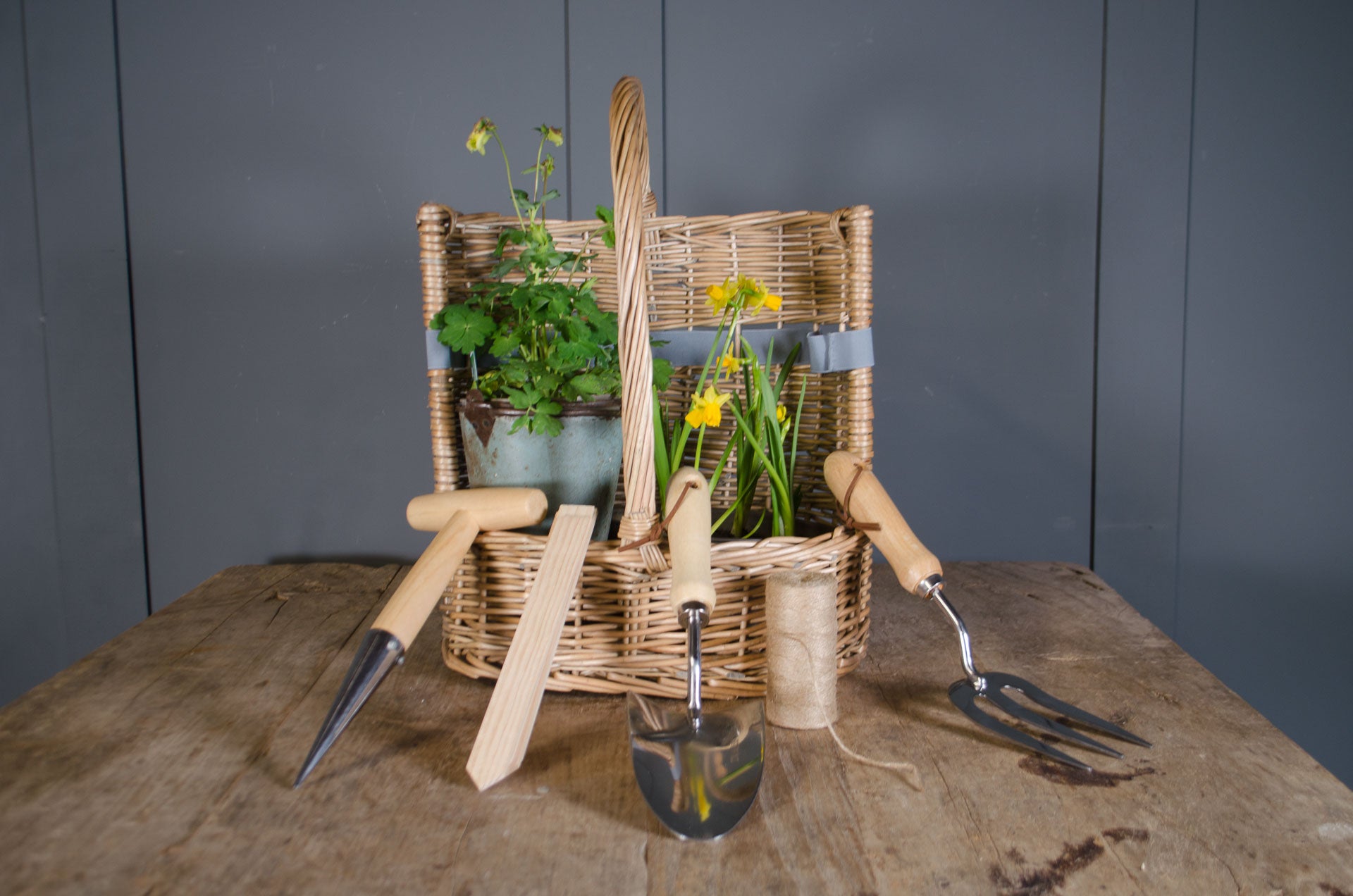 
Garden trug basket with tools