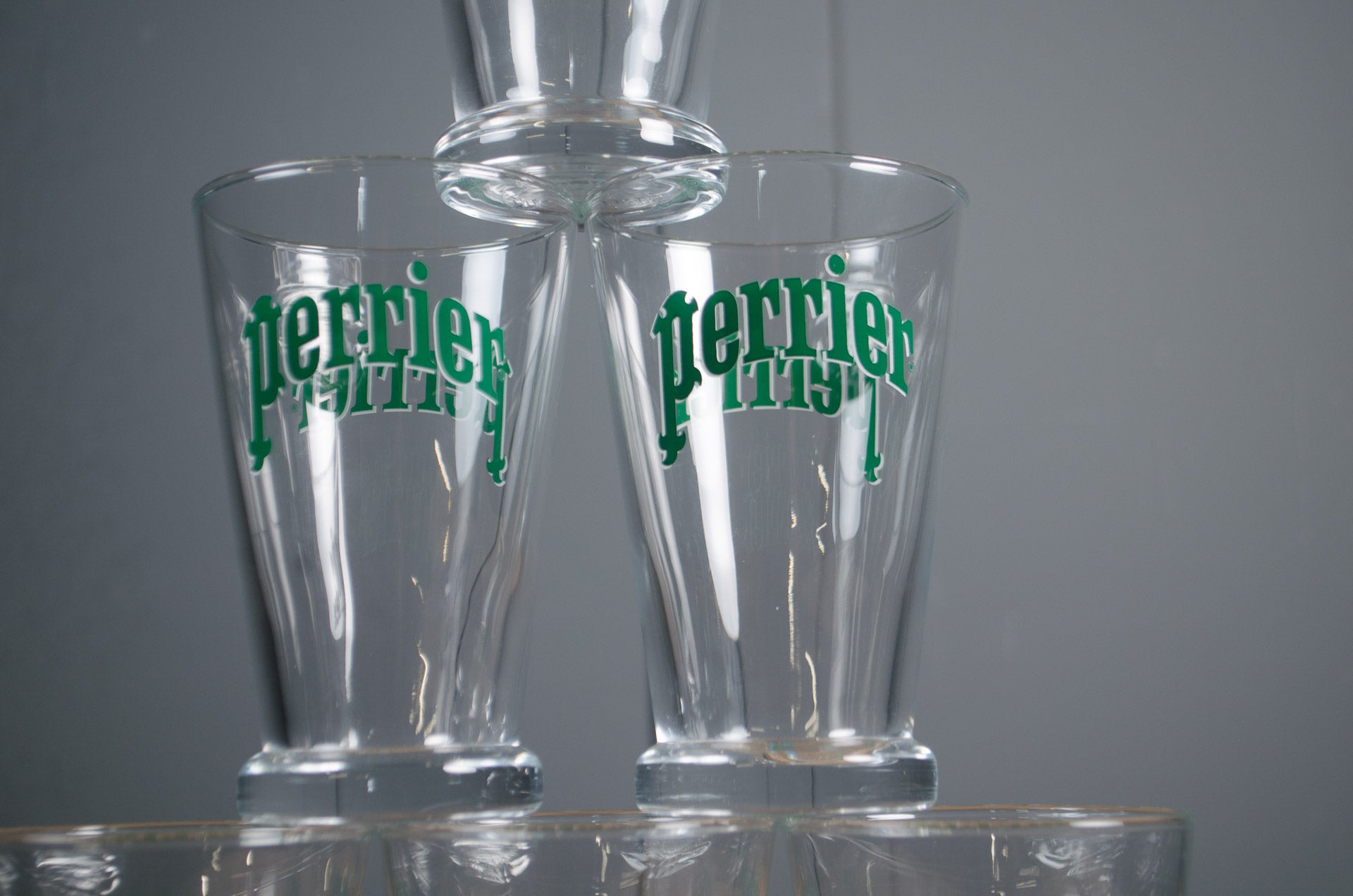 Retro French bistro Perrier glassware set