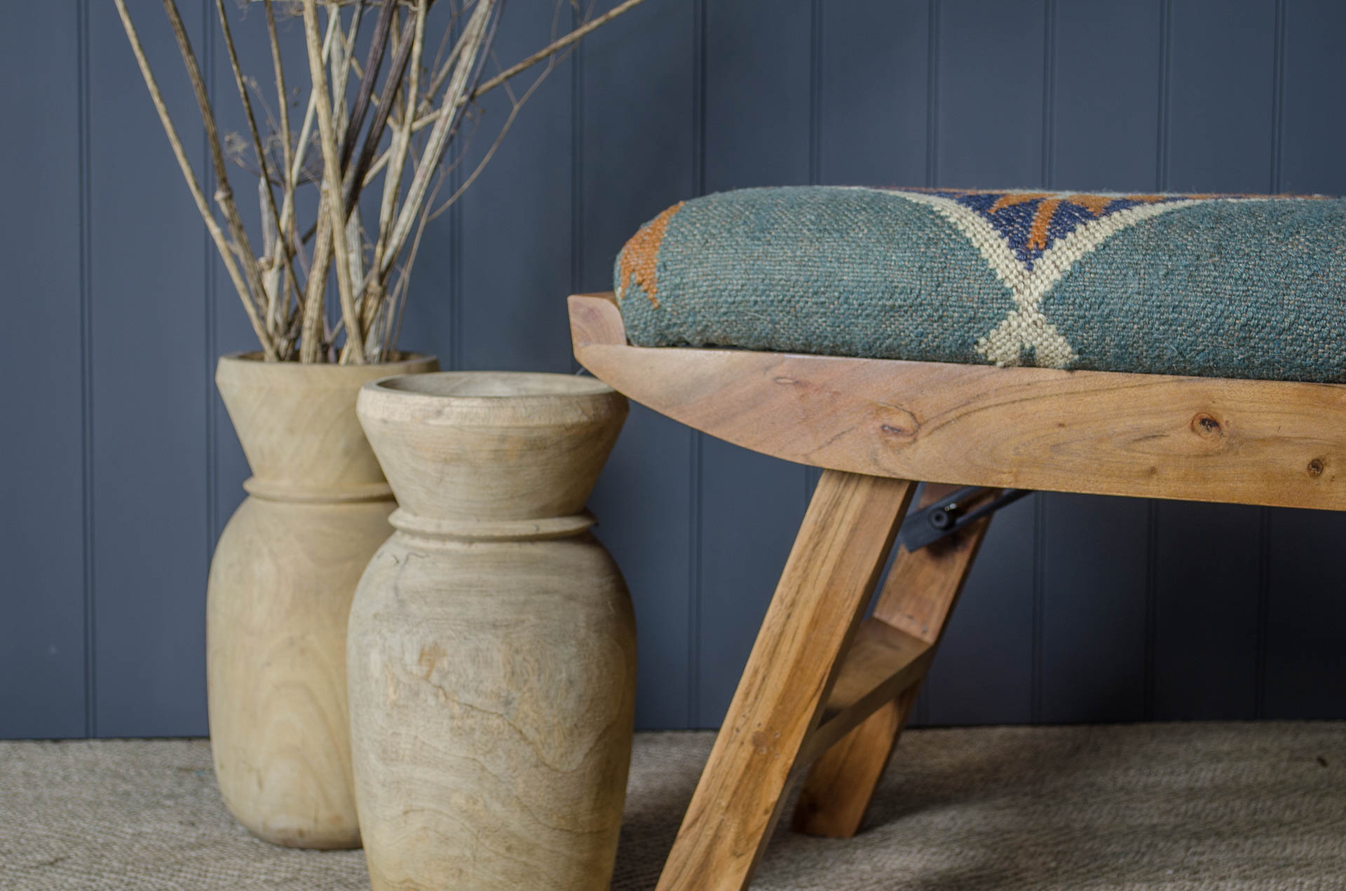  blue wool footstool