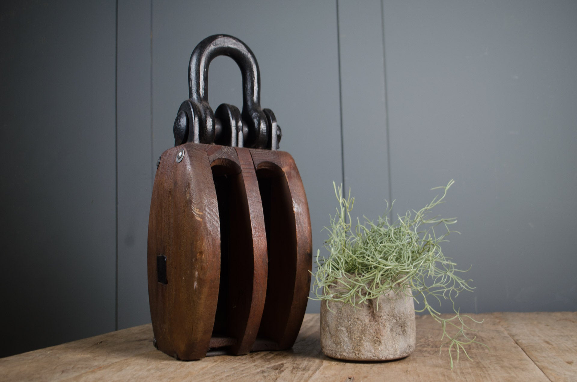 Large Vintage Wooden Block Pulley
