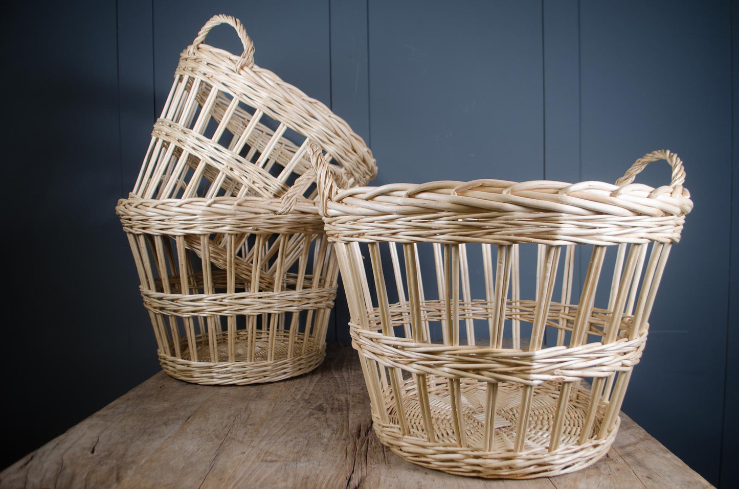 Natural open weave willow baskets with handles for storage or plants