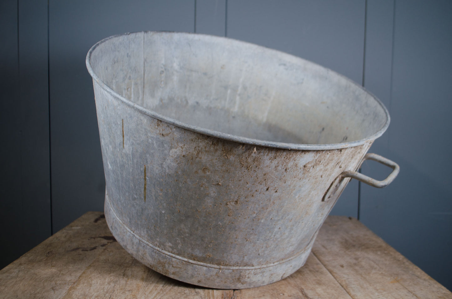 Large round galvanised planter