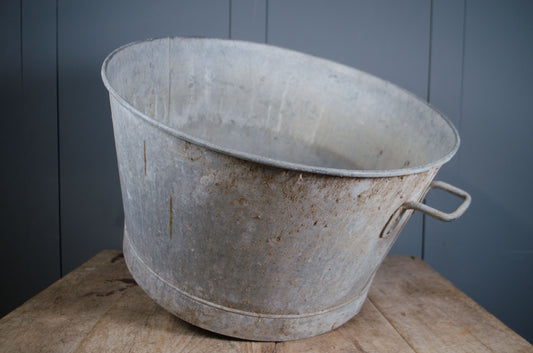 Large round galvanised planter