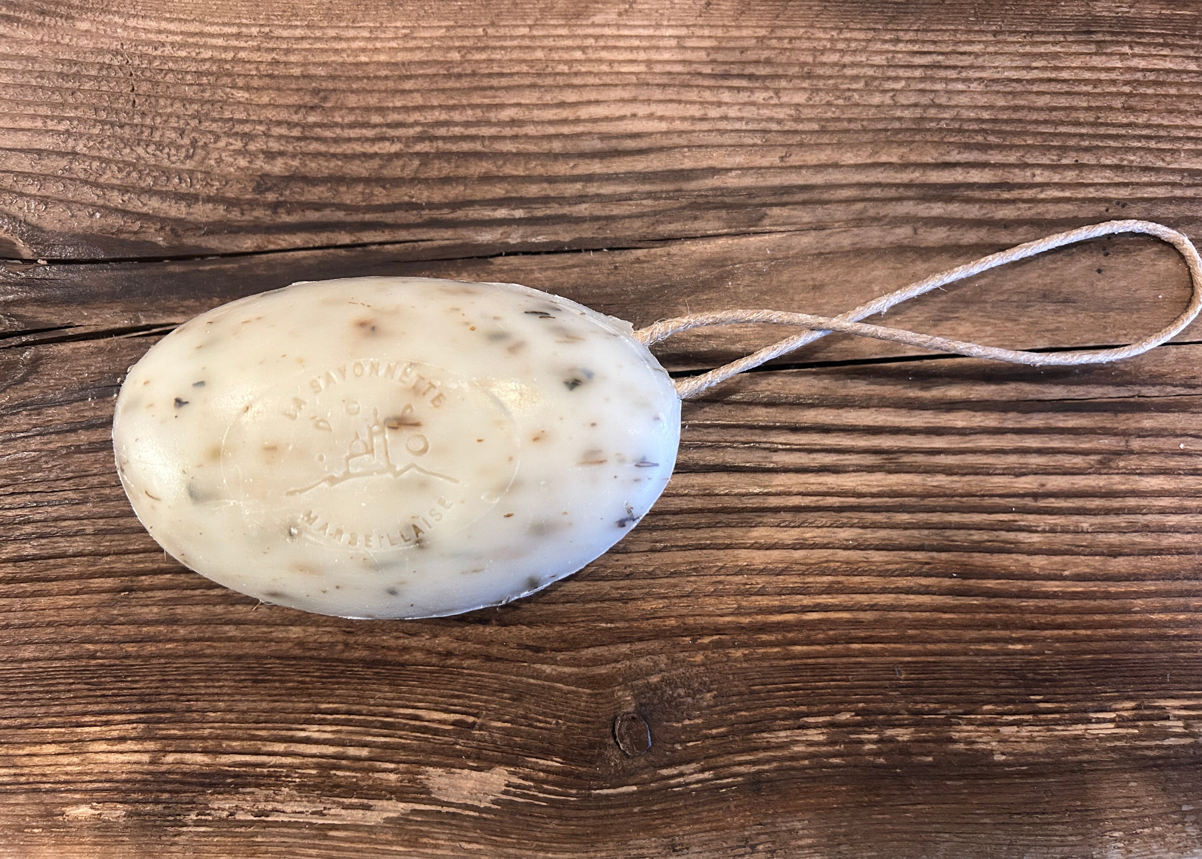 Natural French lavender soap on a rope