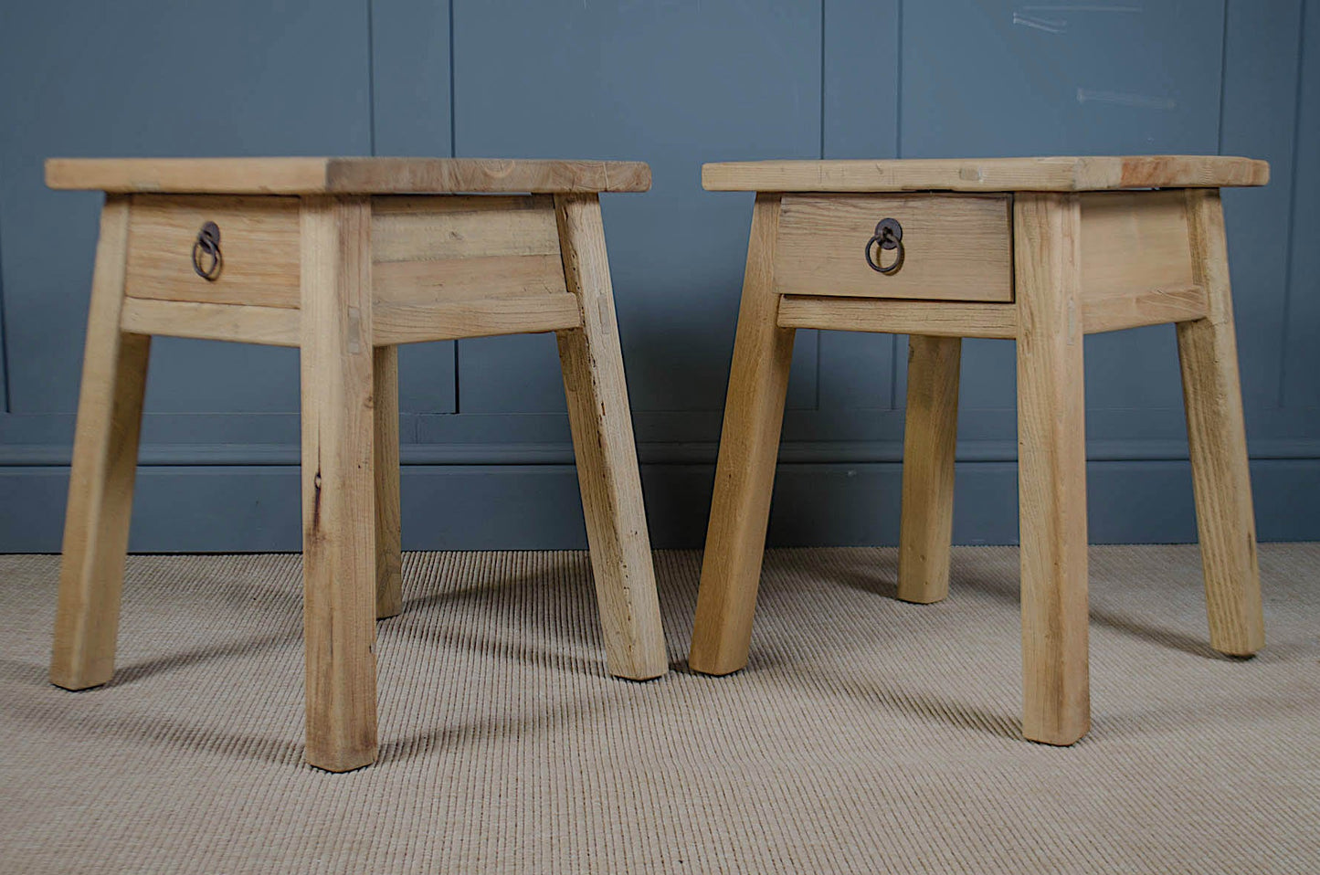 Pair of reclaimed elm chinese wood side tables